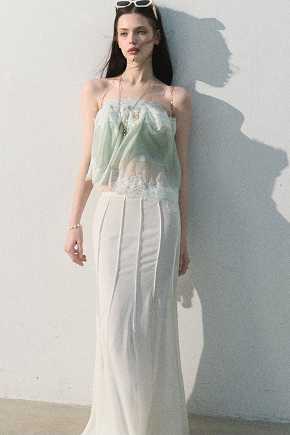 Mint Lace Off-Shoulder Top