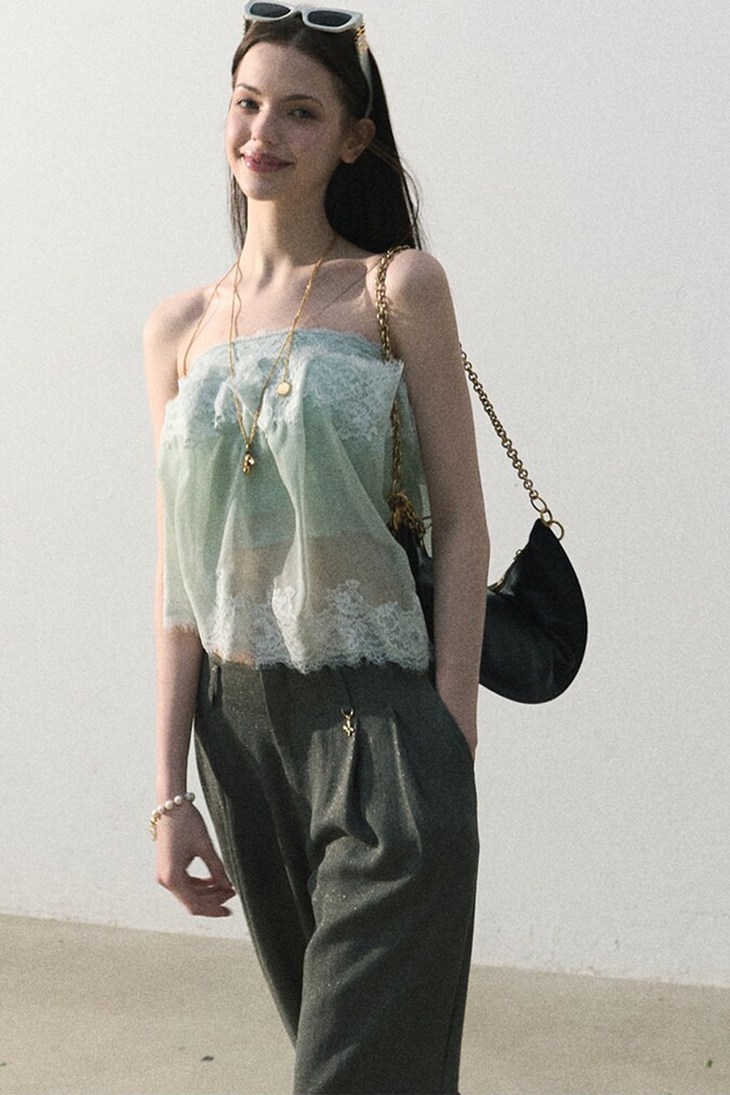 Mint Lace Off-Shoulder Top