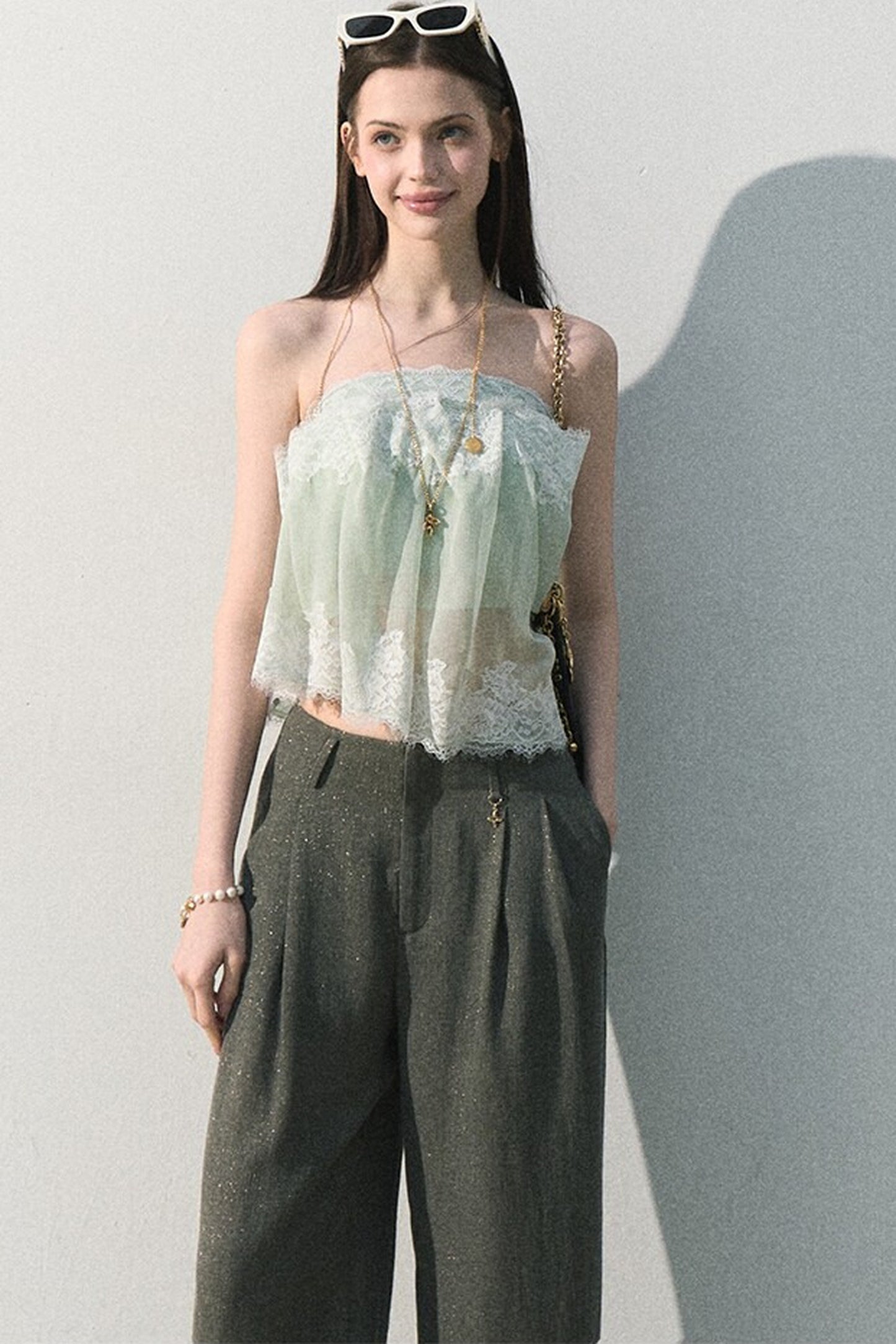 Mint Lace Off-Shoulder Top