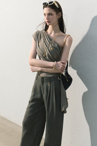 Gilded Linen Draped Pants