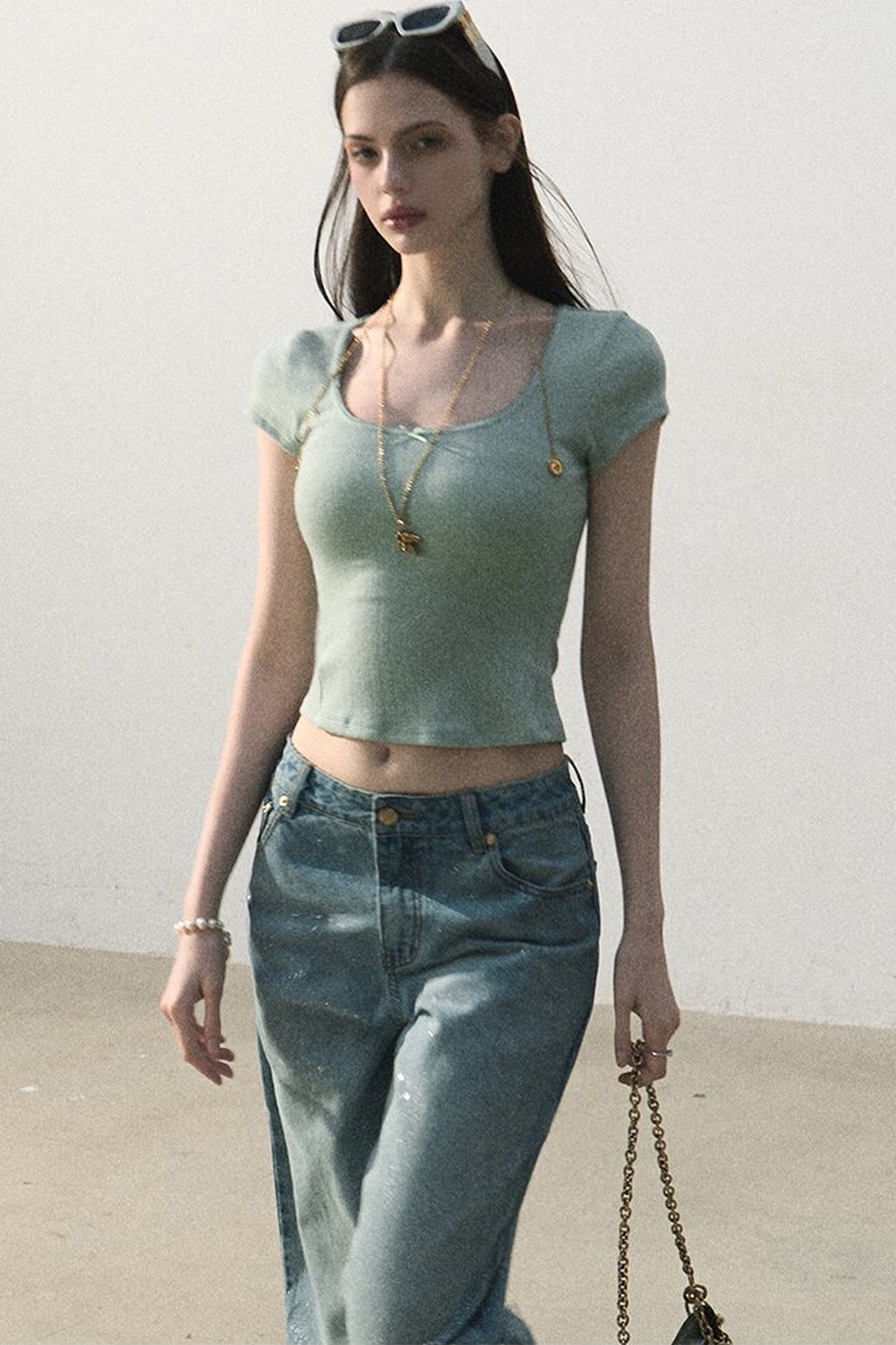 Ice Mint Jacquard Lace Top