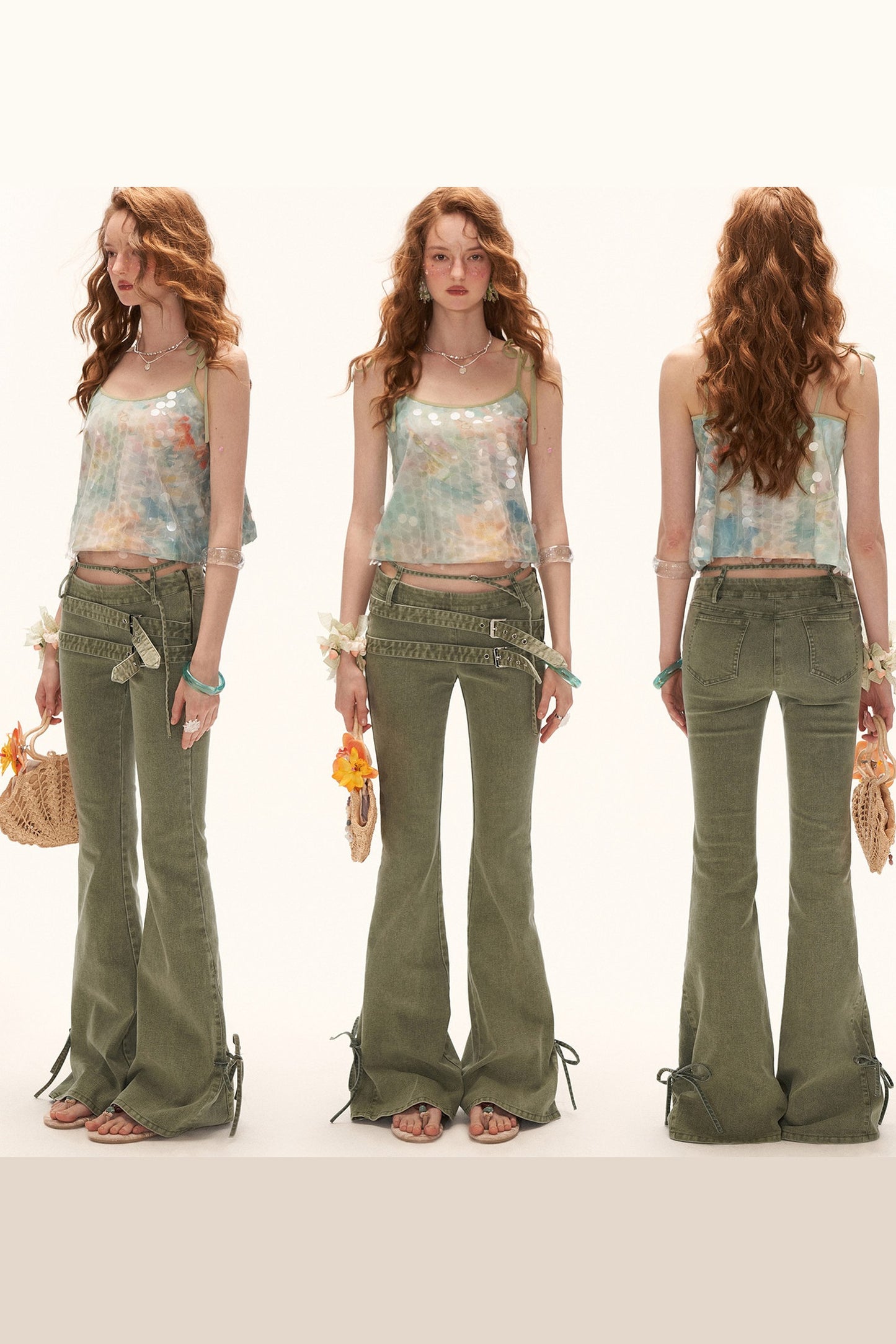 Retro Multi-Belt Flared Jeans