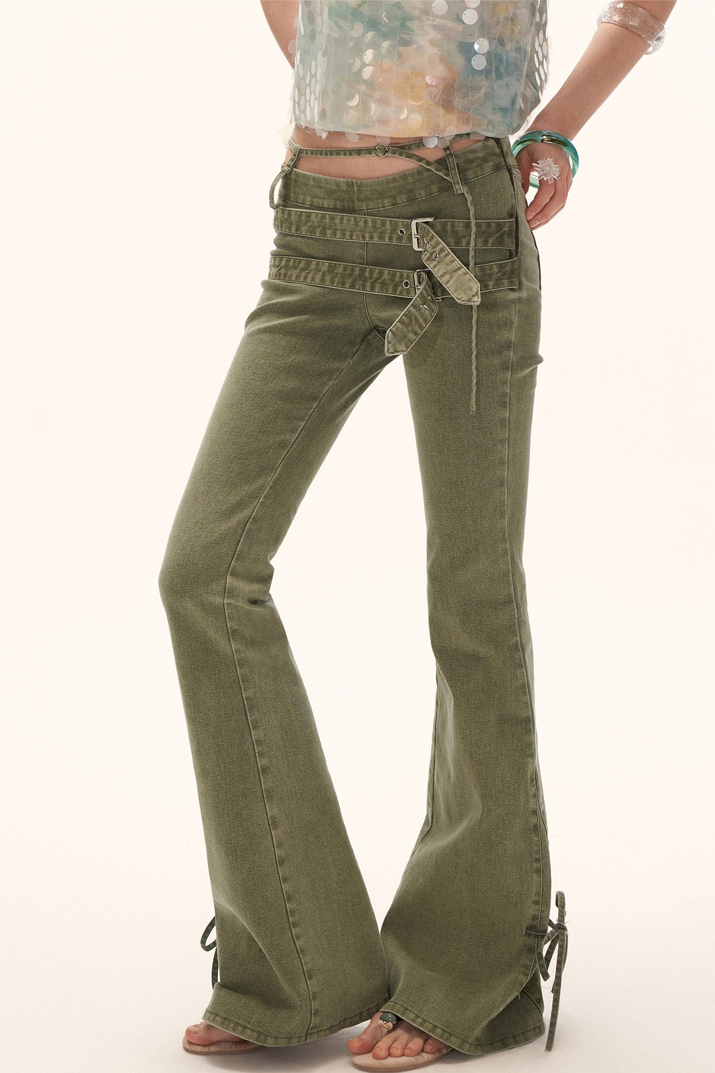 Retro Multi-Belt Flared Jeans