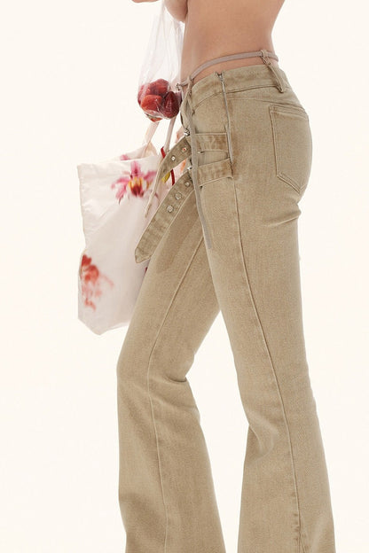Retro Multi-Belt Flared Jeans