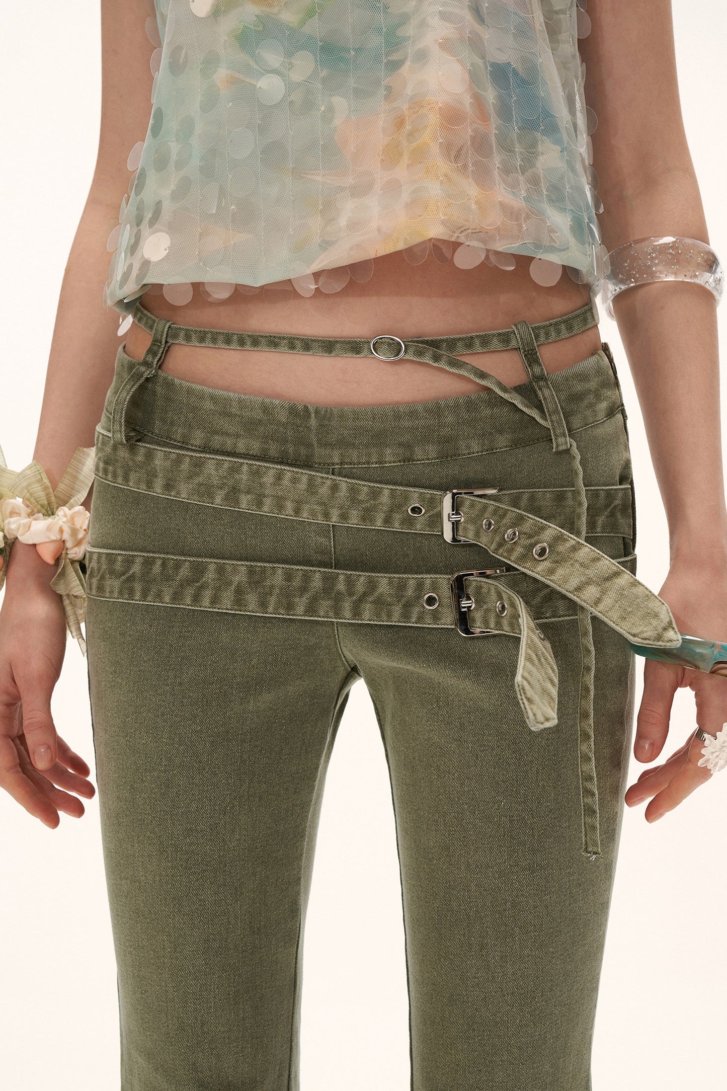 Retro Multi-Belt Flared Jeans