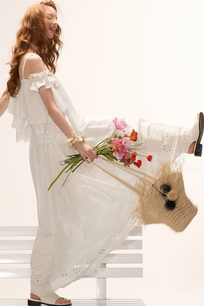 White Lace Ruffled Dress Set