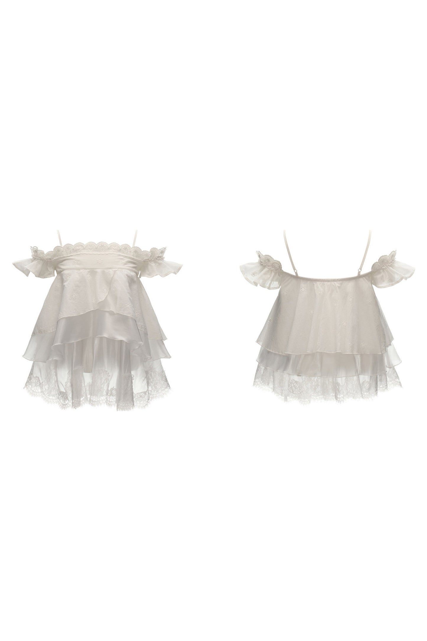 White Lace Ruffled Dress Set