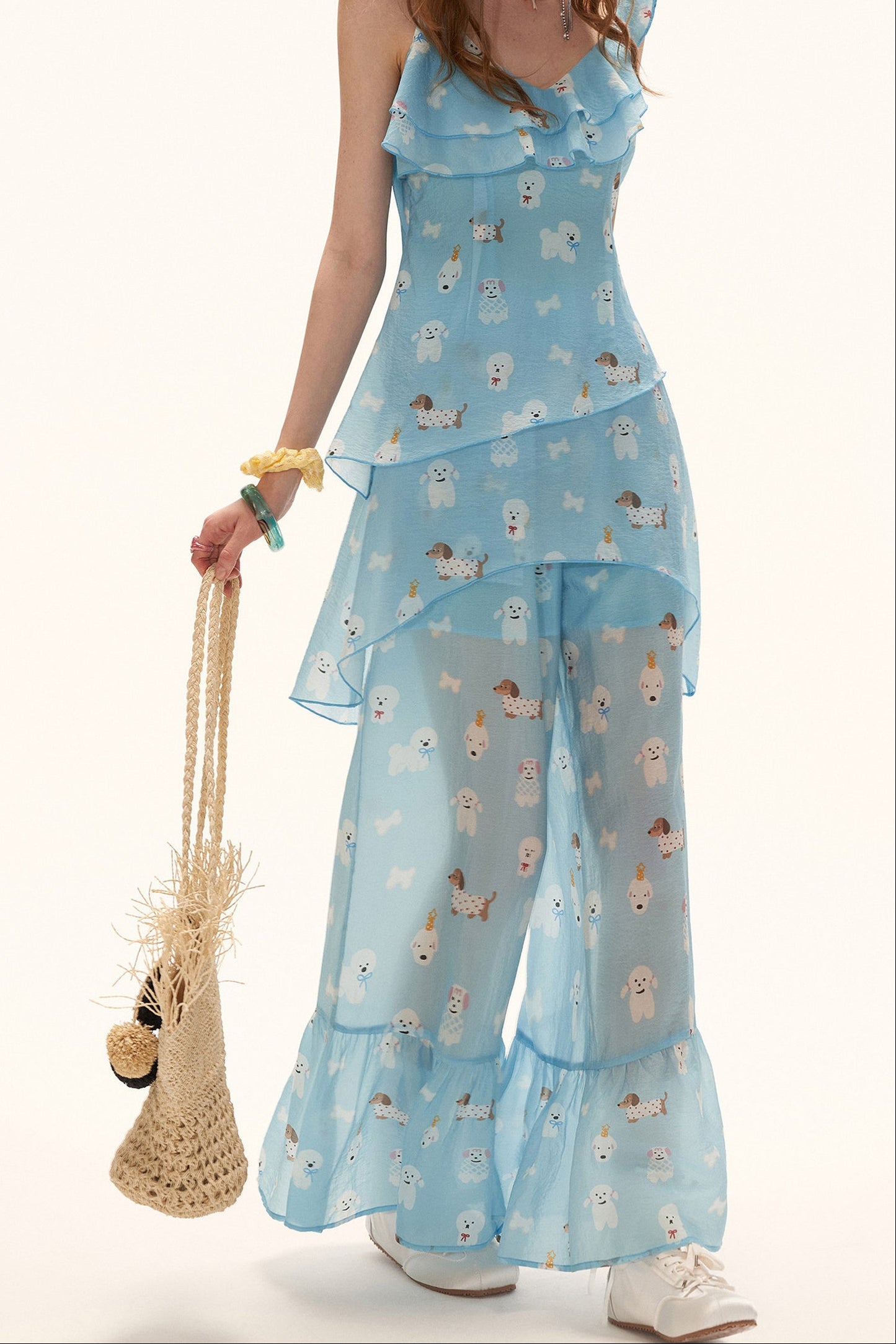 Puppy Print Ruffle Pants Set-Up