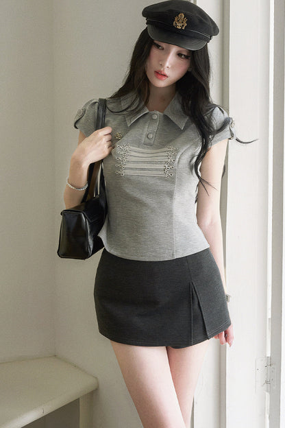 Sailor Collar Short Sleeved Top