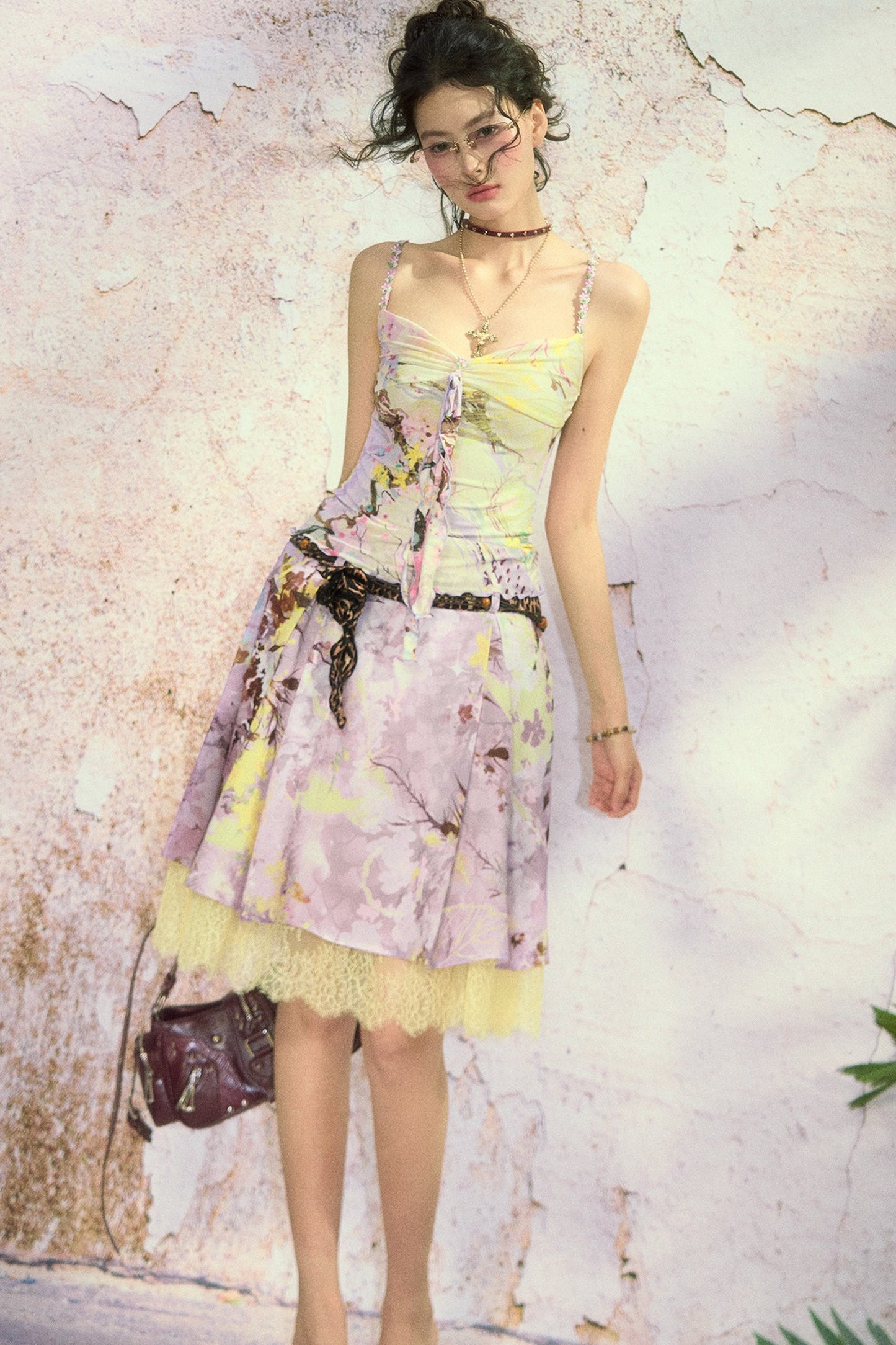 New Chinese Style Printed Camisole Skirt Set-Up