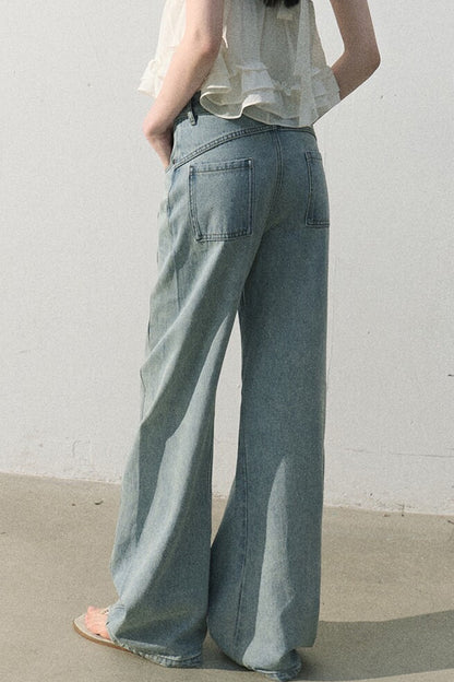Pantaloni vintage in cotone effetto consumato a gamba larga