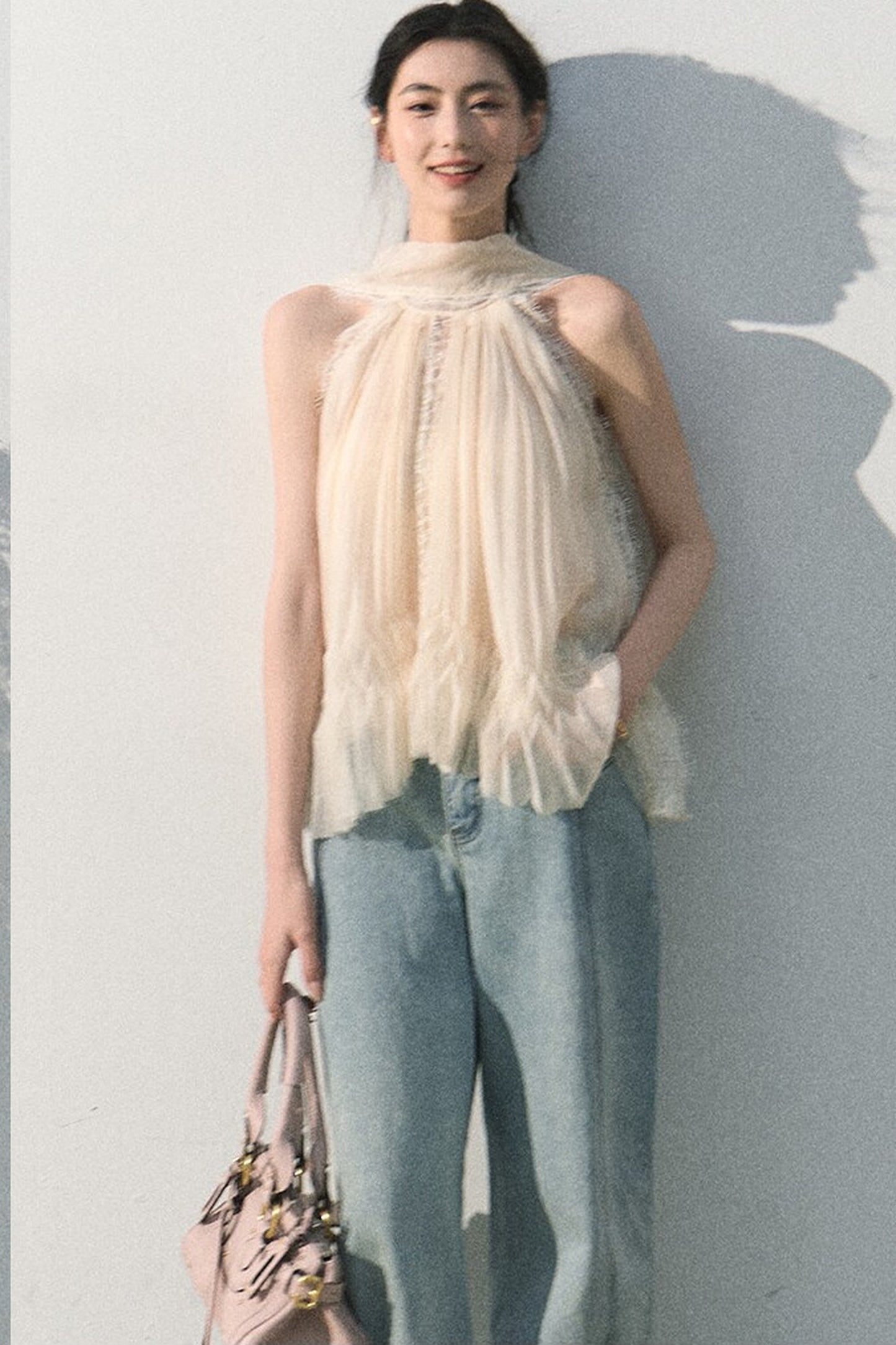 Pantaloni vintage in cotone effetto consumato a gamba larga