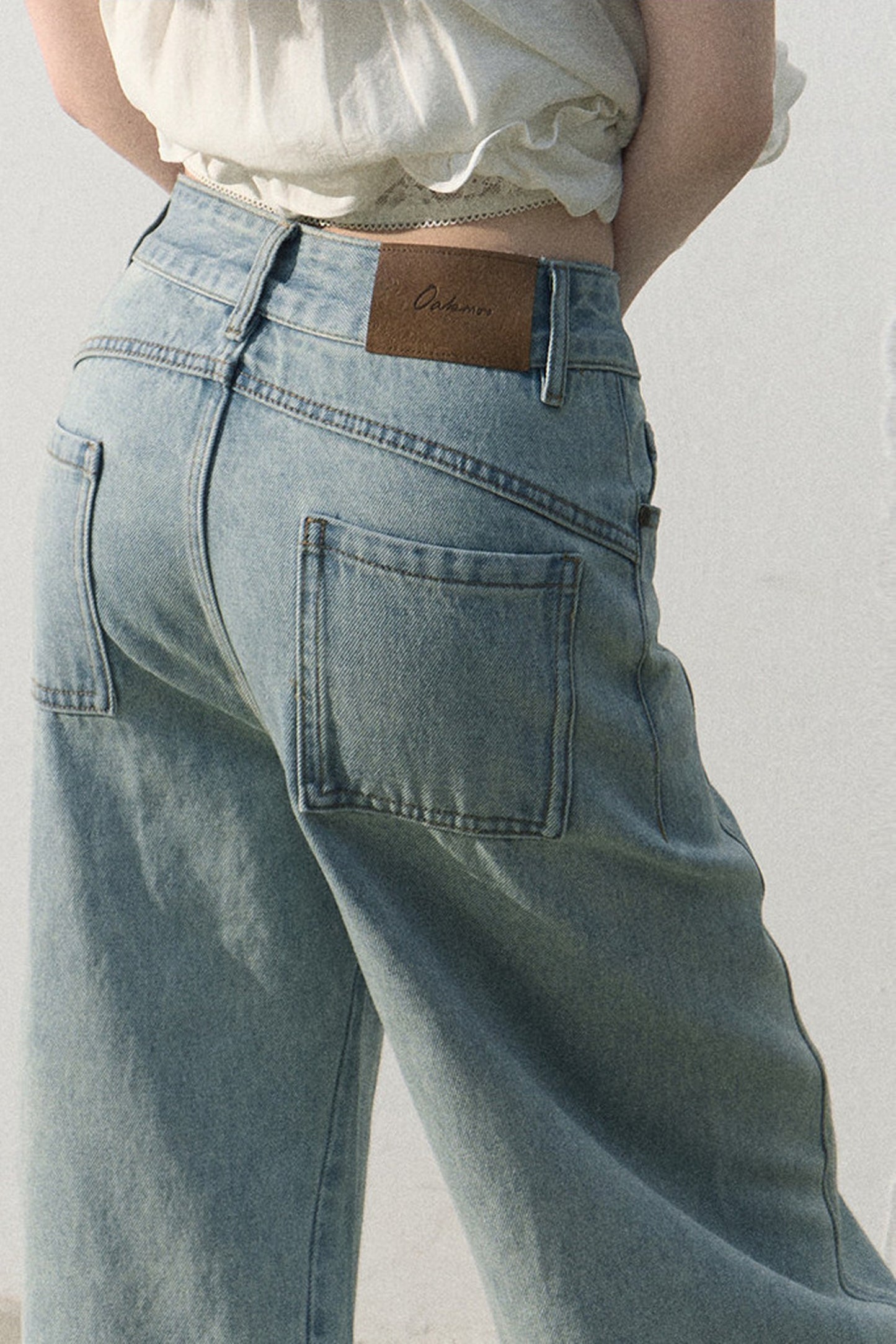 Pantaloni vintage in cotone effetto consumato a gamba larga