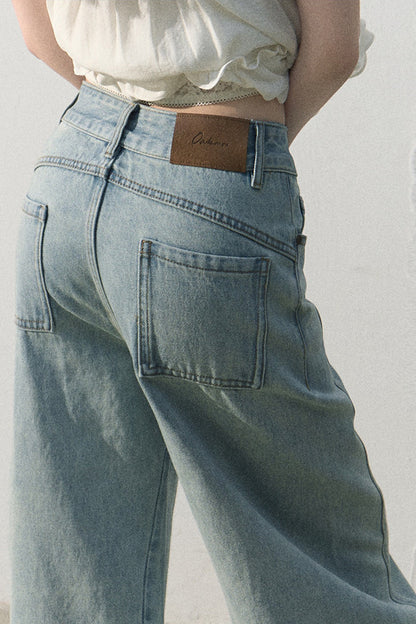 Pantaloni vintage in cotone effetto consumato a gamba larga