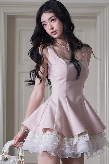 Lace Patchwork Puffy Short Princess Dress