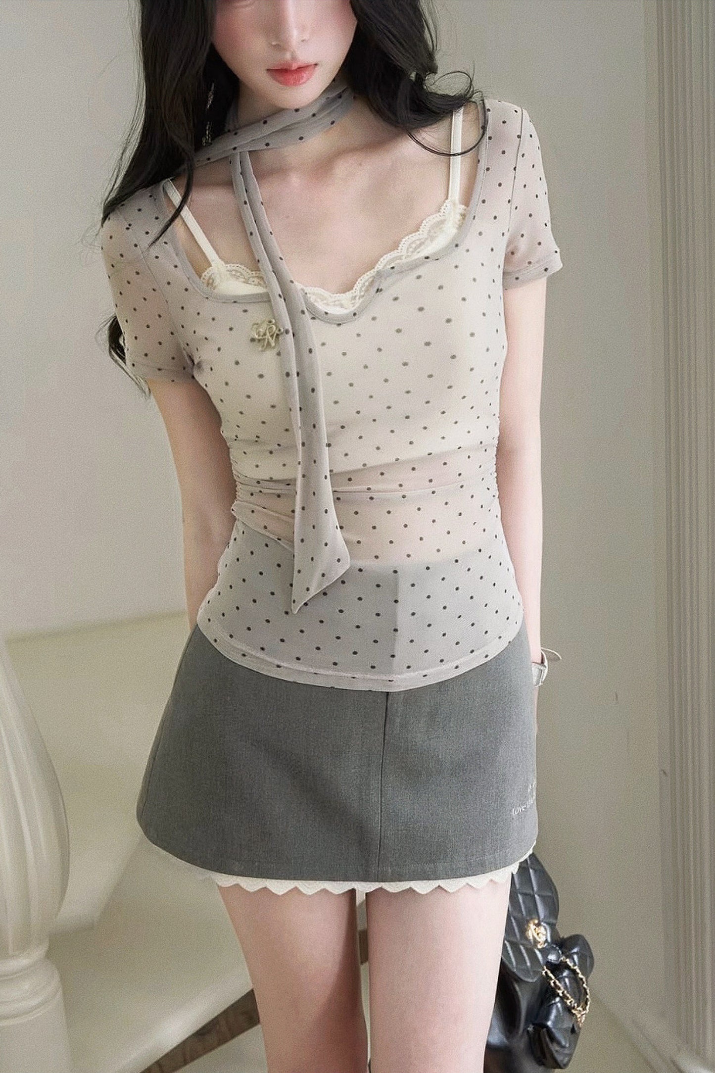 Polka Dot Mesh Top and Skirt Set-Up