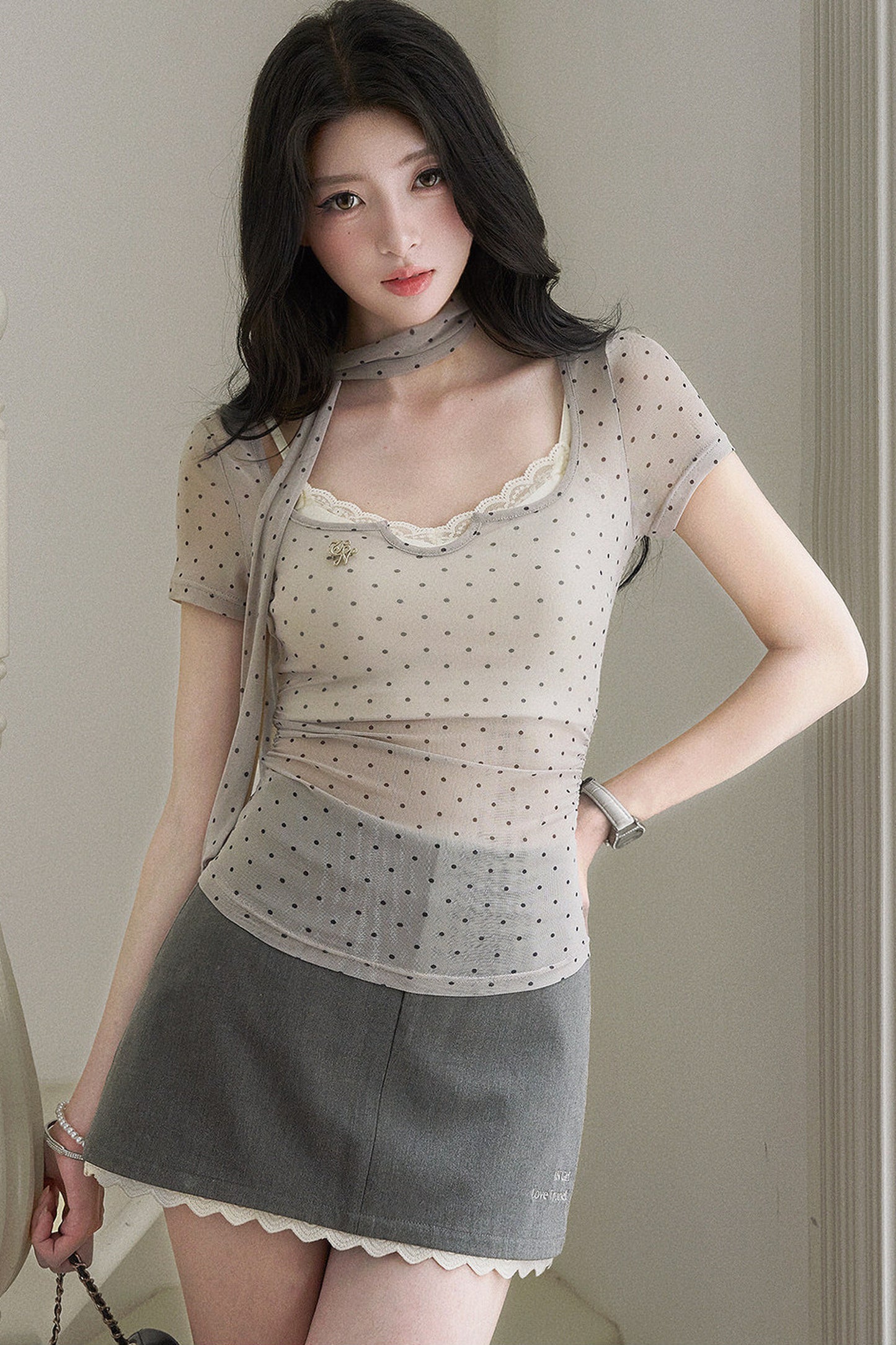 Polka Dot Mesh Top and Skirt Set-Up
