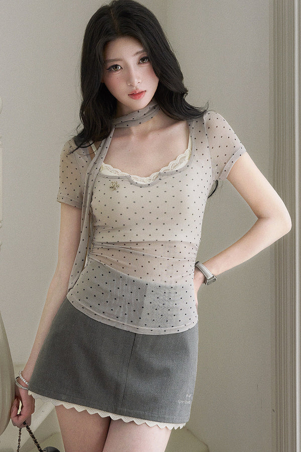 Polka Dot Mesh Top and Skirt Set-Up