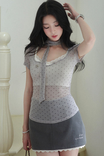 Polka Dot Mesh Top and Skirt Set-Up