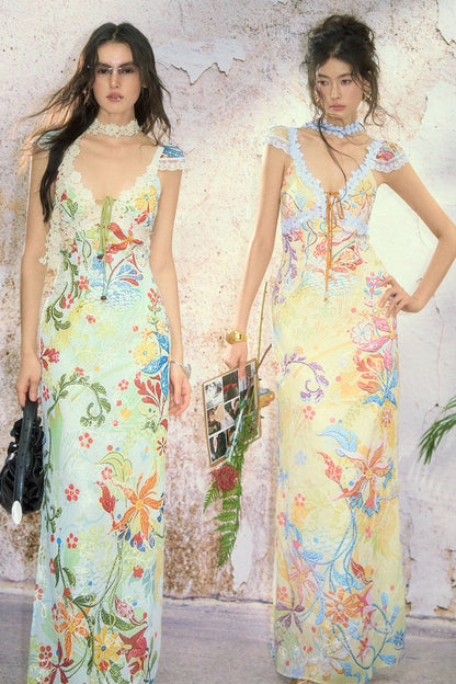 Floral Embroidered Lace Long Dress