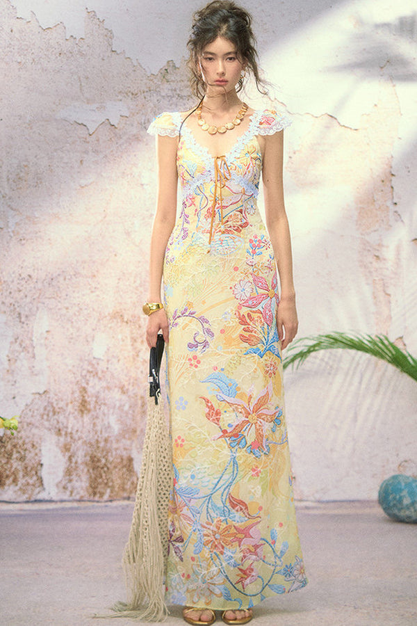 Floral Embroidered Lace Long Dress