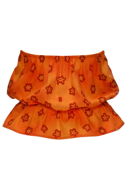 Warm Orange Floral Halter Top