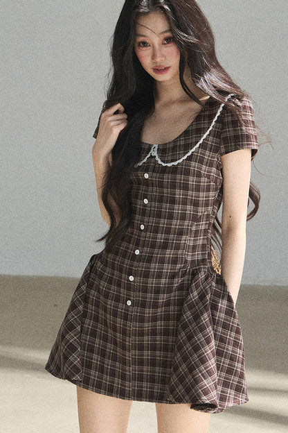 Plaid Doll Collar Puffy Dress