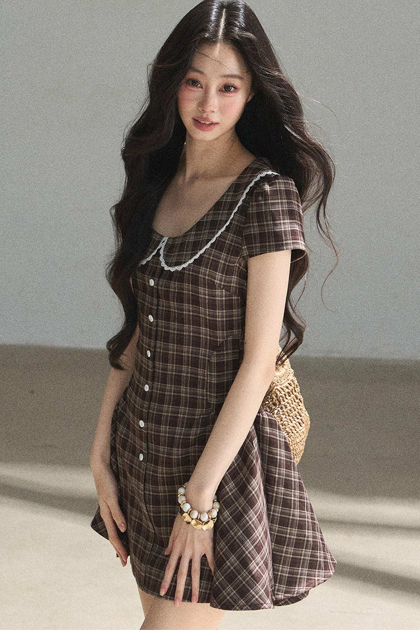 Plaid Doll Collar Puffy Dress