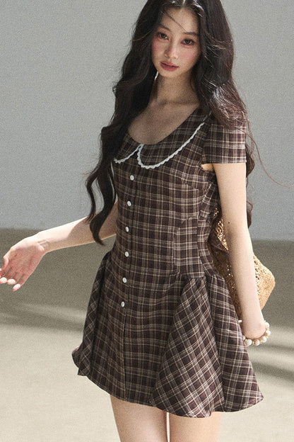Plaid Doll Collar Puffy Dress