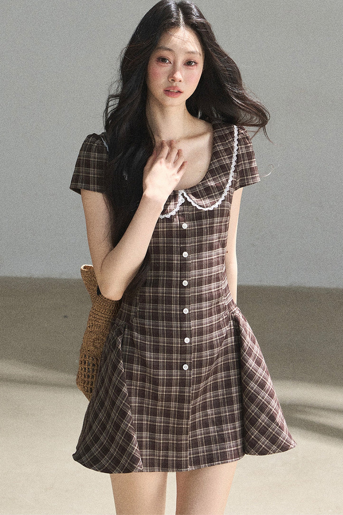 Plaid Doll Collar Puffy Dress