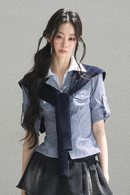 Plaid Blue Sky Shirt Set