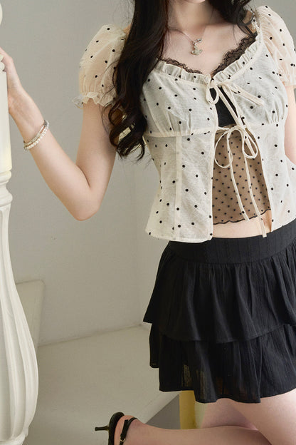 Polka Dot Mesh Puff Shirt