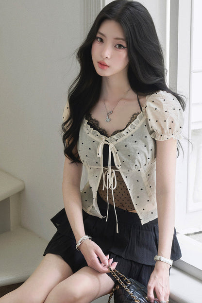 Polka Dot Mesh Puff Shirt