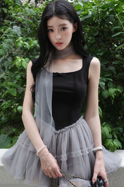 Narcissus Mesh Patchwork Dress