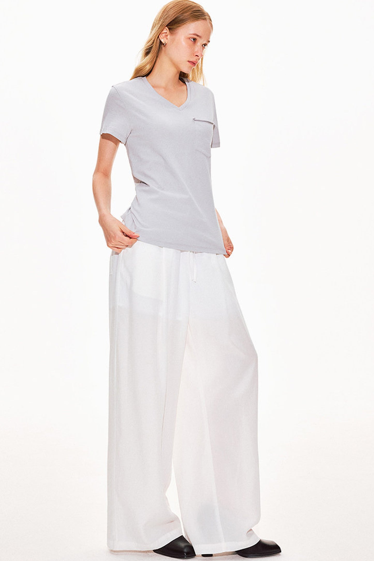 Haut col V en pur coton