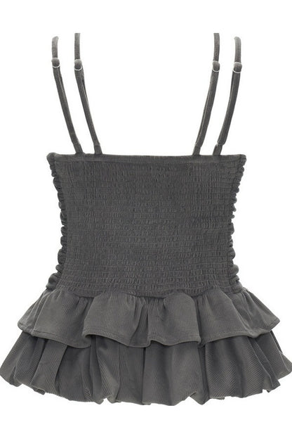 Corduroy Pleated Camisole Top Set-Up
