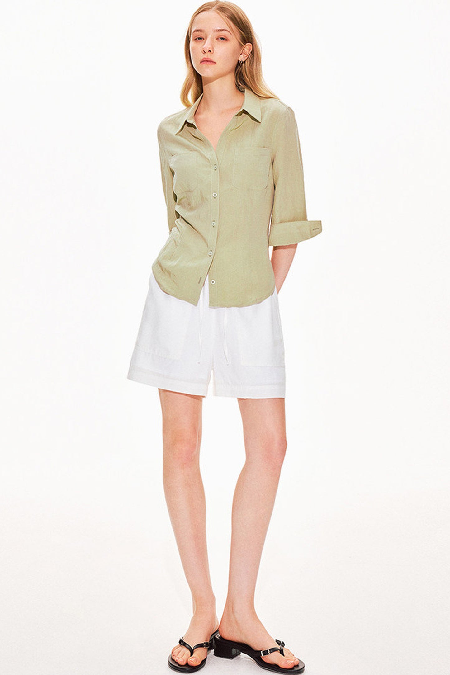 Lyocell Linen V-Neck Blouse