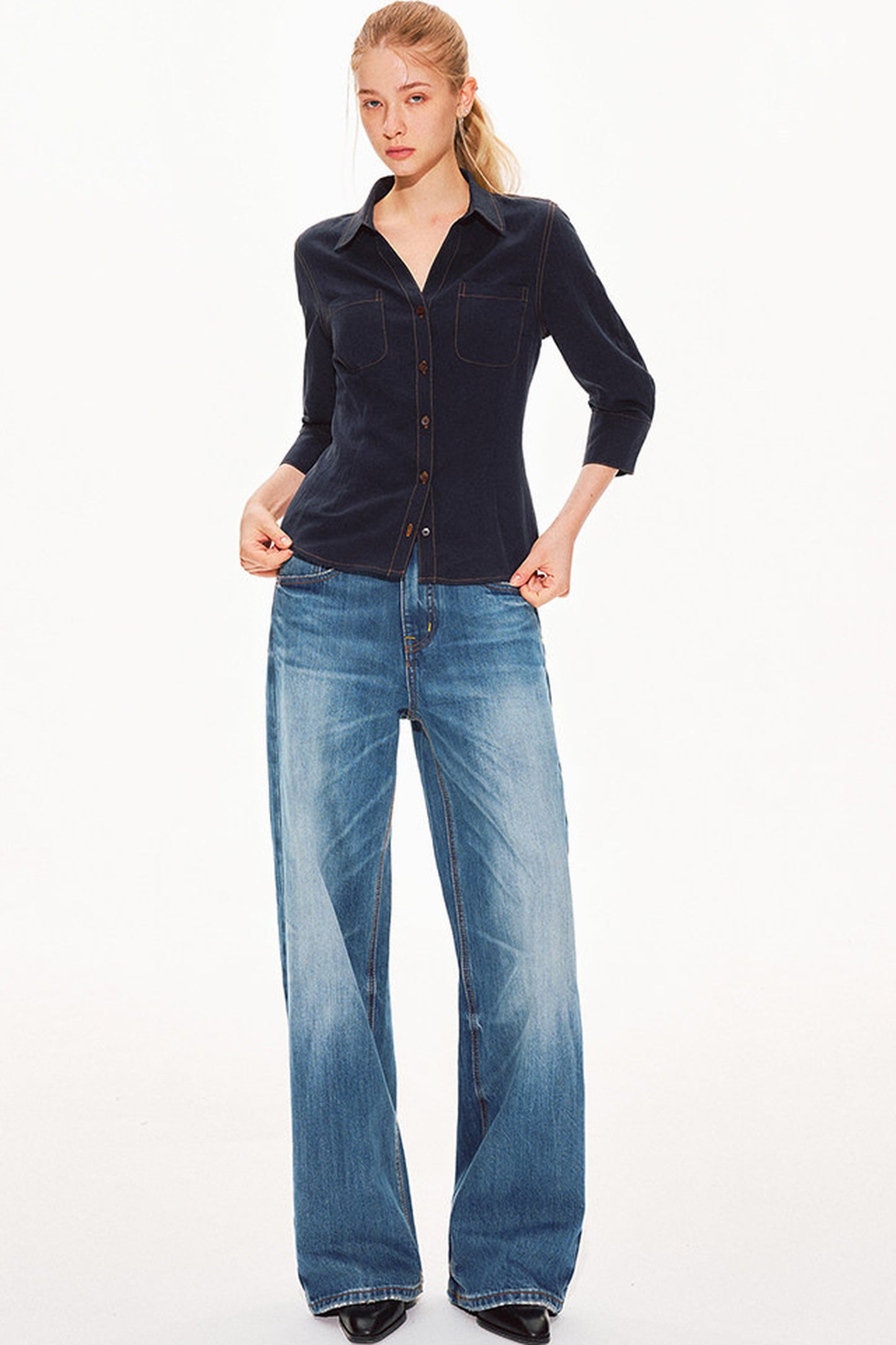 Lyocell Linen V-Neck Blouse