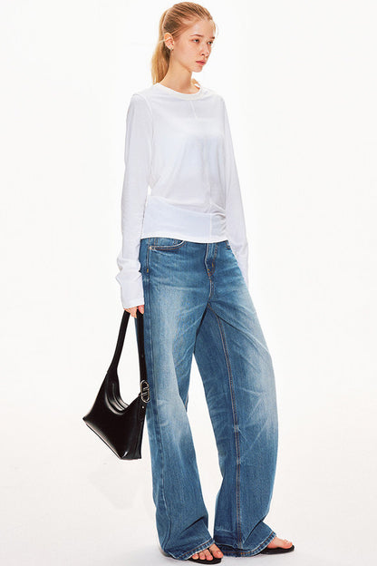 Classic Blue Straight-Leg Denim Pants