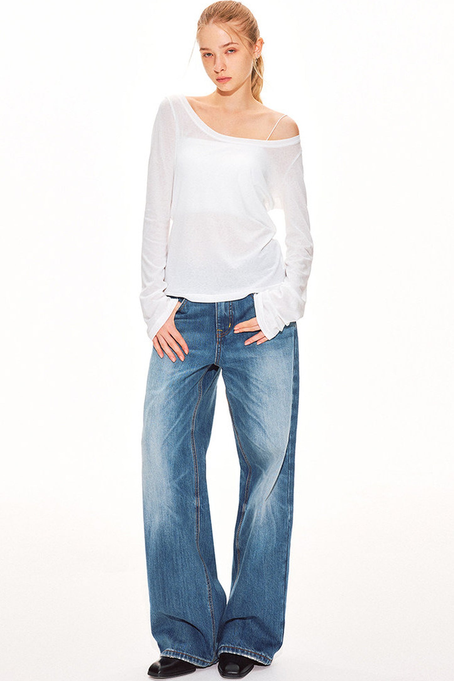 Classic Blue Straight-Leg Denim Pants