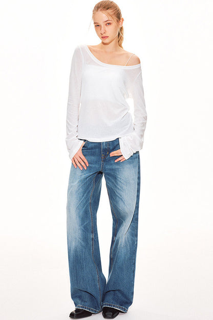 Classic Blue Straight-Leg Denim Pants