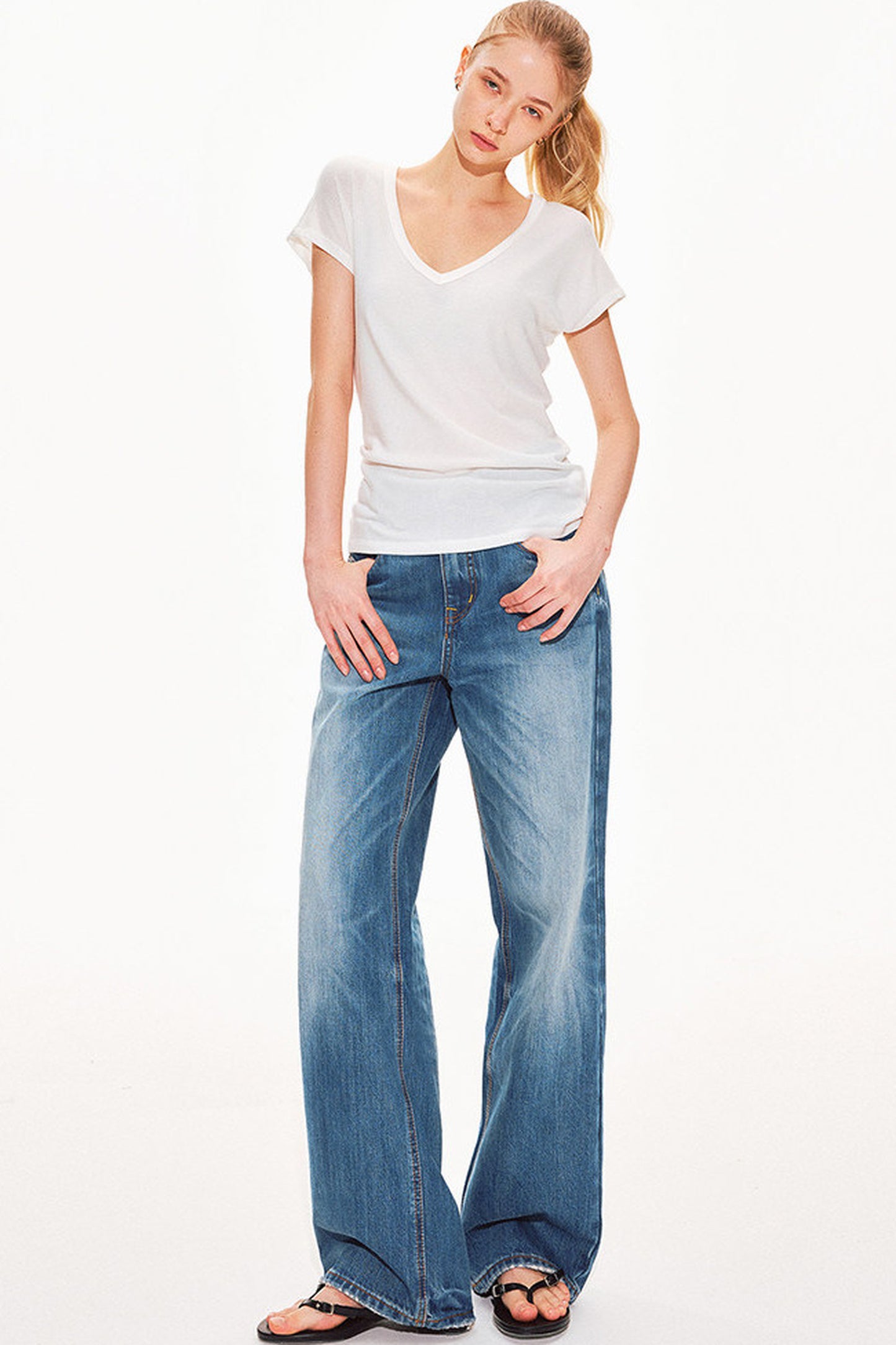 Classic Blue Straight-Leg Denim Pants