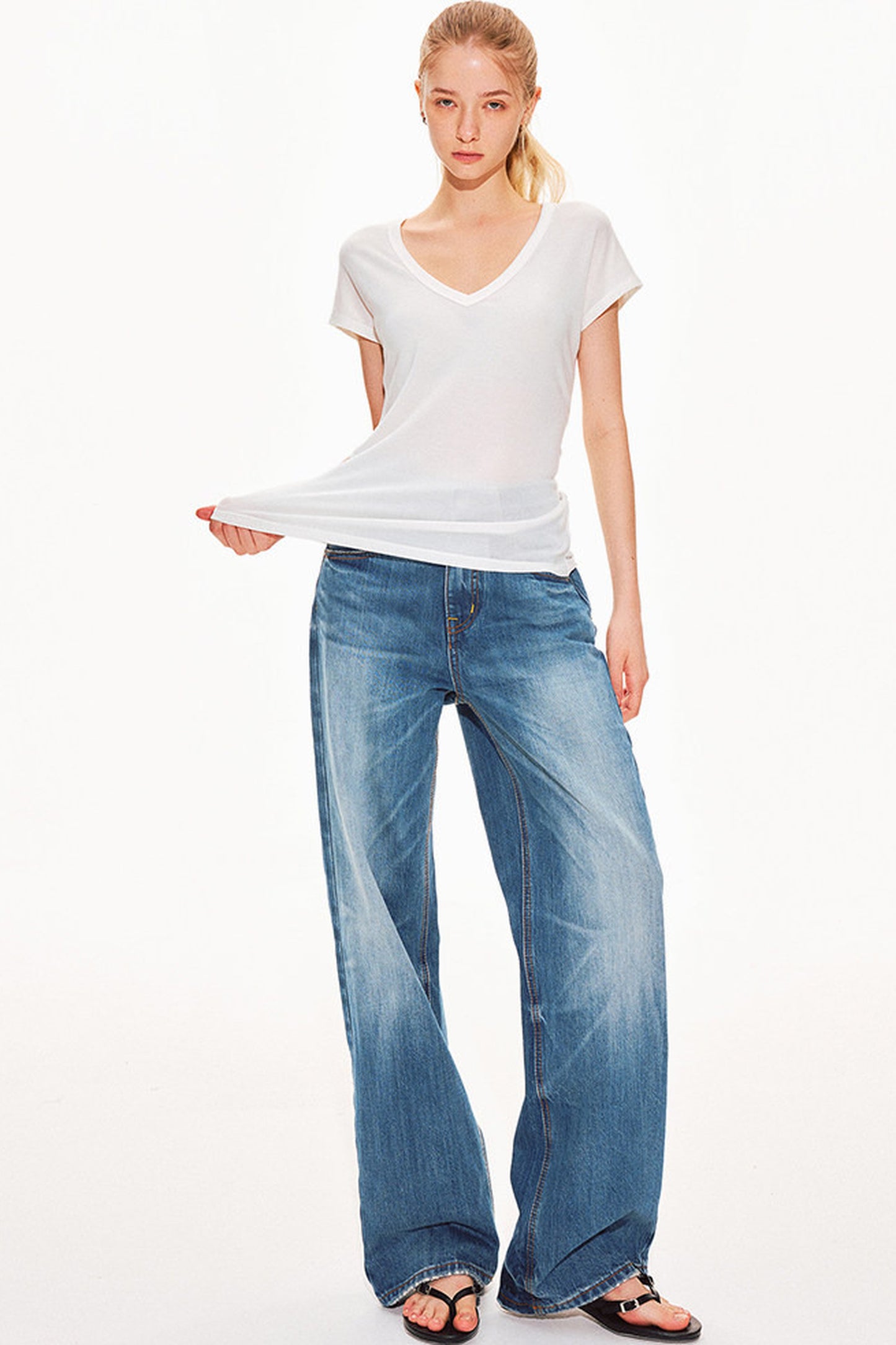 Classic Blue Straight-Leg Denim Pants