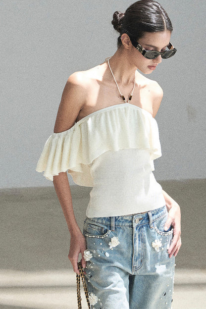 Ruffled Knit Halter Top