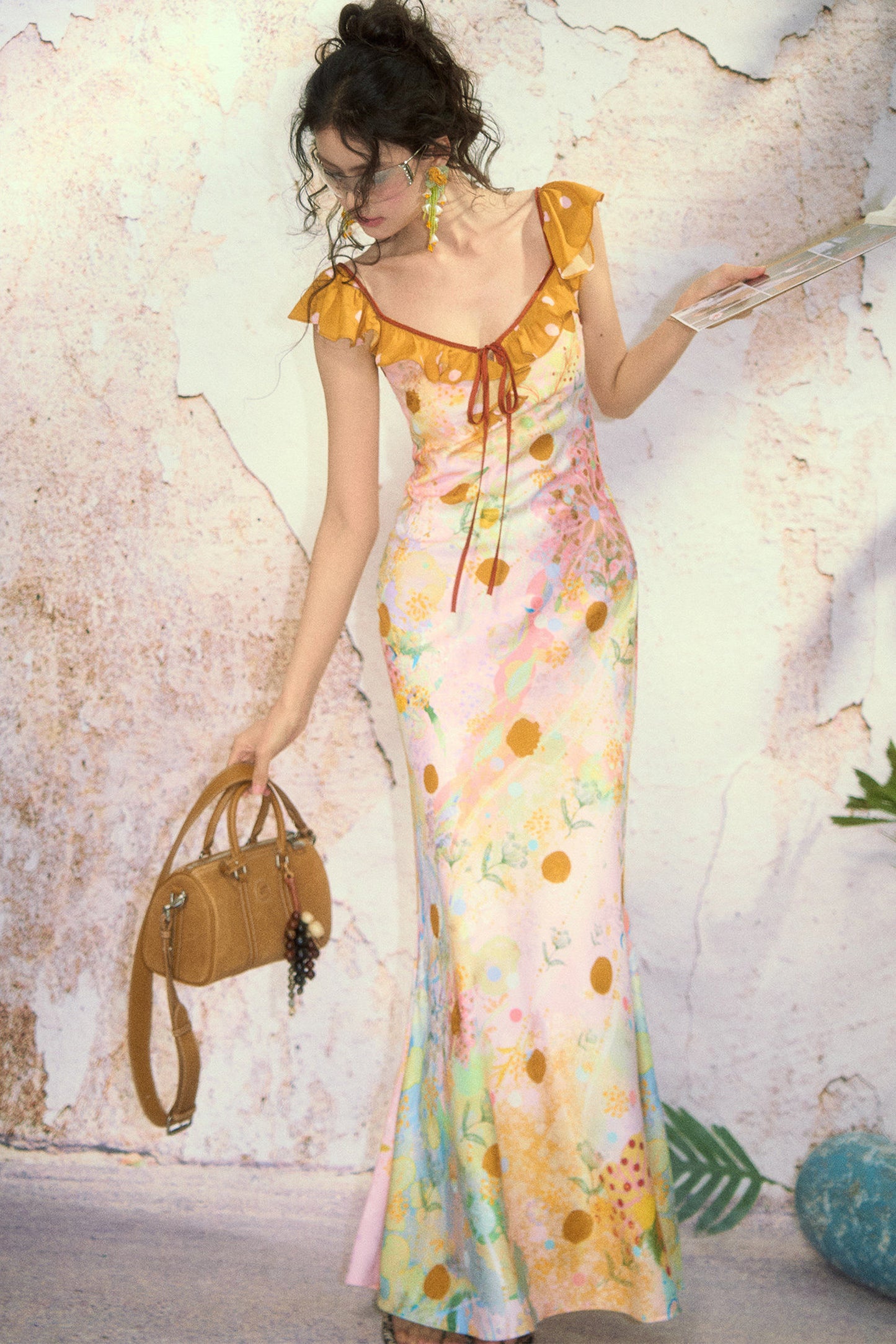 French Oil Painting Floral Ruffle Dress