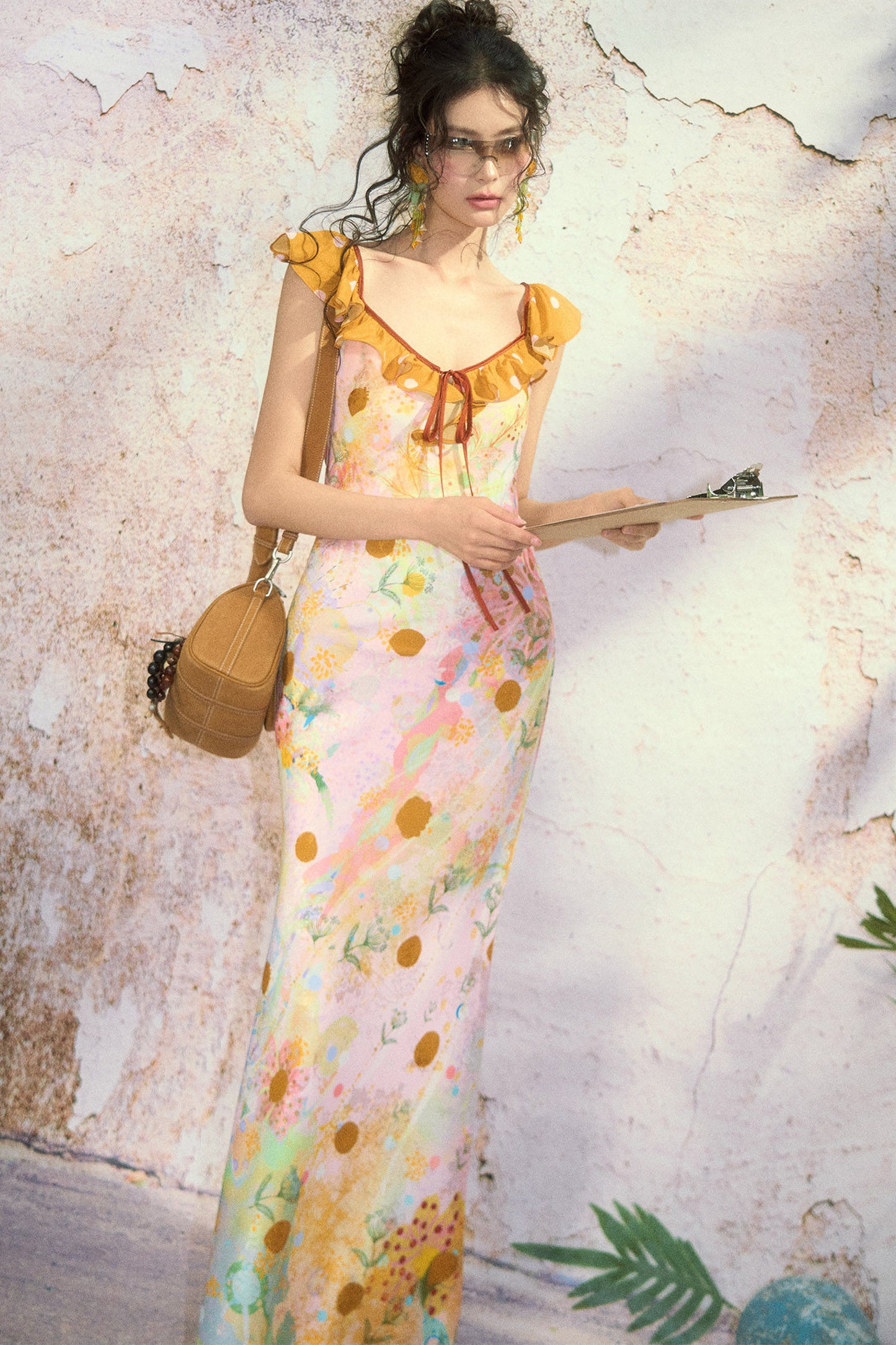 French Oil Painting Floral Ruffle Dress