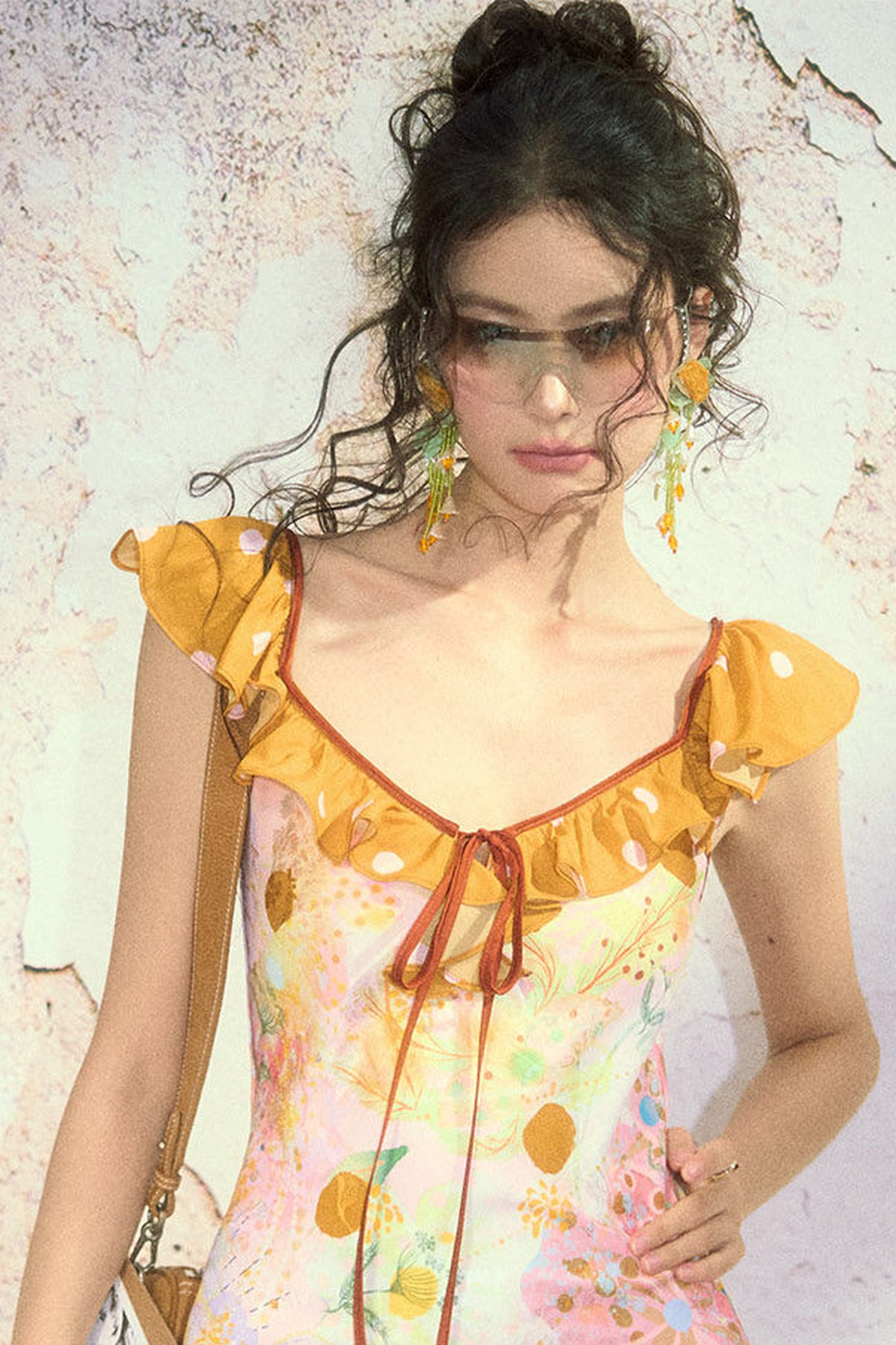 French Oil Painting Floral Ruffle Dress