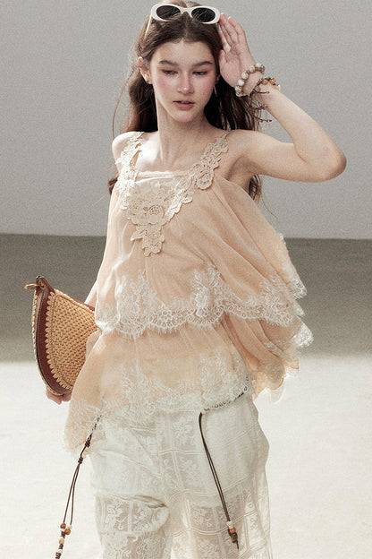 Irregular Lace Chiffon Camisole