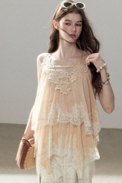 Irregular Lace Chiffon Camisole