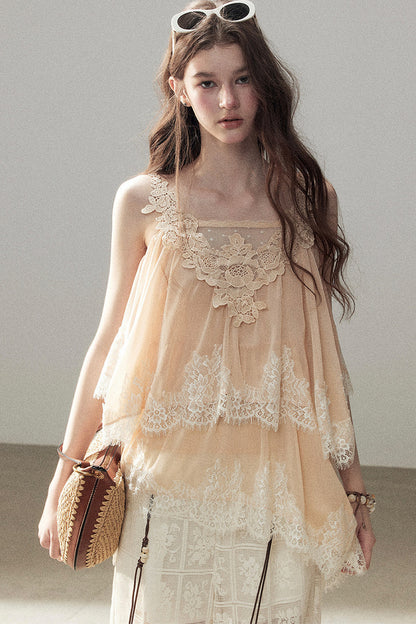 Irregular Lace Chiffon Camisole
